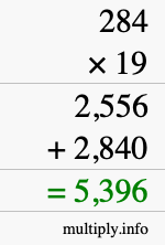 How to calculate 284 times 19 using long multiplication How to calculate 284 times 19 using long multiplication