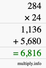 How to calculate 284 times 24 using long multiplication