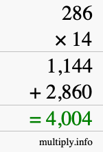 How to calculate 286 times 14 using long multiplication