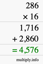 How to calculate 286 times 16 using long multiplication How to calculate 286 times 16 using long multiplication