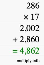 How to calculate 286 times 17 using long multiplication How to calculate 286 times 17 using long multiplication