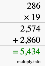 How to calculate 286 times 19 using long multiplication How to calculate 286 times 19 using long multiplication
