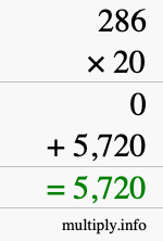 How to calculate 286 times 20 using long multiplication How to calculate 286 times 20 using long multiplication
