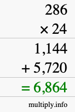 How to calculate 286 times 24 using long multiplication