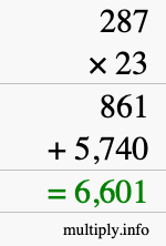 How to calculate 287 times 23 using long multiplication