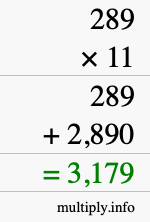 How to calculate 289 times 11 using long multiplication