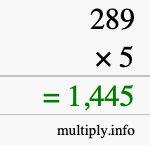 How to calculate 289 times 5 using long multiplication How to calculate 289 times 5 using long multiplication