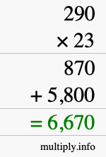 How to calculate 290 times 23 using long multiplication