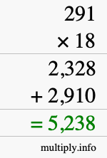 How to calculate 291 times 18 using long multiplication How to calculate 291 times 18 using long multiplication