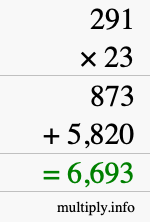 How to calculate 291 times 23 using long multiplication
