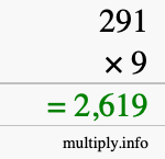 How to calculate 291 times 9 using long multiplication