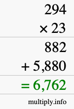 How to calculate 294 times 23 using long multiplication