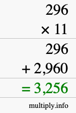 How to calculate 296 times 11 using long multiplication