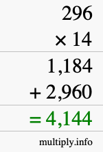 How to calculate 296 times 14 using long multiplication How to calculate 296 times 14 using long multiplication
