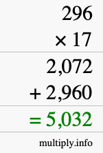 How to calculate 296 times 17 using long multiplication How to calculate 296 times 17 using long multiplication