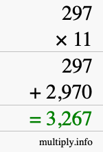How to calculate 297 times 11 using long multiplication