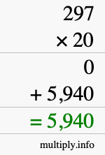 How to calculate 297 times 20 using long multiplication How to calculate 297 times 20 using long multiplication