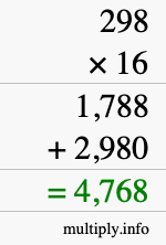 How to calculate 298 times 16 using long multiplication How to calculate 298 times 16 using long multiplication