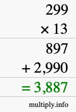 How to calculate 299 times 13 using long multiplication How to calculate 299 times 13 using long multiplication