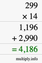 How to calculate 299 times 14 using long multiplication How to calculate 299 times 14 using long multiplication