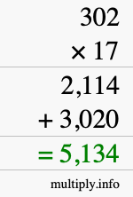 How to calculate 302 times 17 using long multiplication How to calculate 302 times 17 using long multiplication