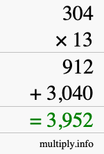 How to calculate 304 times 13 using long multiplication How to calculate 304 times 13 using long multiplication