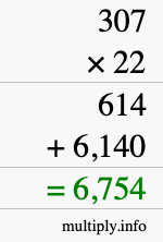How to calculate 307 times 22 using long multiplication