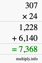 How to calculate 307 times 24 using long multiplication