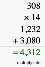 How to calculate 308 times 14 using long multiplication How to calculate 308 times 14 using long multiplication