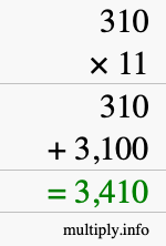 How to calculate 310 times 11 using long multiplication How to calculate 310 times 11 using long multiplication