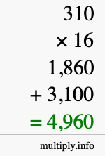 How to calculate 310 times 16 using long multiplication How to calculate 310 times 16 using long multiplication
