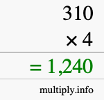 How to calculate 310 times 4 using long multiplication