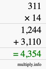 How to calculate 311 times 14 using long multiplication How to calculate 311 times 14 using long multiplication