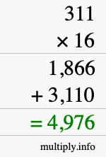 How to calculate 311 times 16 using long multiplication How to calculate 311 times 16 using long multiplication
