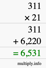 How to calculate 311 times 21 using long multiplication How to calculate 311 times 21 using long multiplication