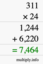 How to calculate 311 times 24 using long multiplication How to calculate 311 times 24 using long multiplication