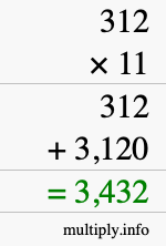 How to calculate 312 times 11 using long multiplication How to calculate 312 times 11 using long multiplication