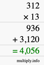 How to calculate 312 times 13 using long multiplication How to calculate 312 times 13 using long multiplication