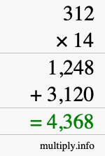 How to calculate 312 times 14 using long multiplication How to calculate 312 times 14 using long multiplication