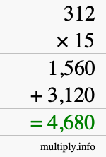 How to calculate 312 times 15 using long multiplication How to calculate 312 times 15 using long multiplication