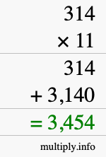 How to calculate 314 times 11 using long multiplication