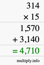 How to calculate 314 times 15 using long multiplication How to calculate 314 times 15 using long multiplication