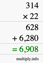 How to calculate 314 times 22 using long multiplication How to calculate 314 times 22 using long multiplication