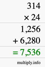 How to calculate 314 times 24 using long multiplication How to calculate 314 times 24 using long multiplication