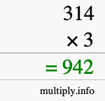 How to calculate 314 times 3 using long multiplication