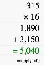 How to calculate 315 times 16 using long multiplication How to calculate 315 times 16 using long multiplication
