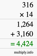 How to calculate 316 times 14 using long multiplication How to calculate 316 times 14 using long multiplication