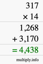 How to calculate 317 times 14 using long multiplication How to calculate 317 times 14 using long multiplication
