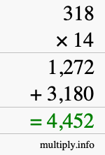 How to calculate 318 times 14 using long multiplication How to calculate 318 times 14 using long multiplication