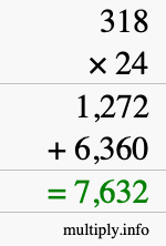 How to calculate 318 times 24 using long multiplication How to calculate 318 times 24 using long multiplication